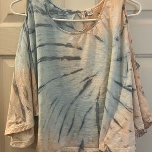 Cato Blue and Cream cold shoulder Elegant Top